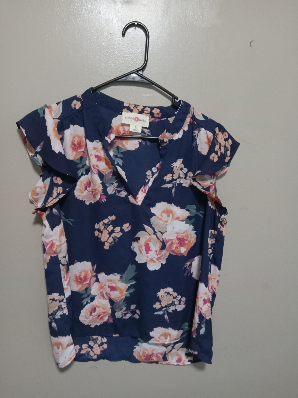 Wishful Park Navy Floral Ruffle Sleeve Blouse